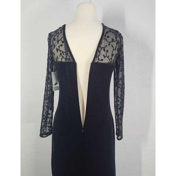 VTG Y2K Whimsigoth Maxi Dress Sz 6 Black Velvet Sweetheart Sheer Long Sleeve NEW - Picture 8 of 15